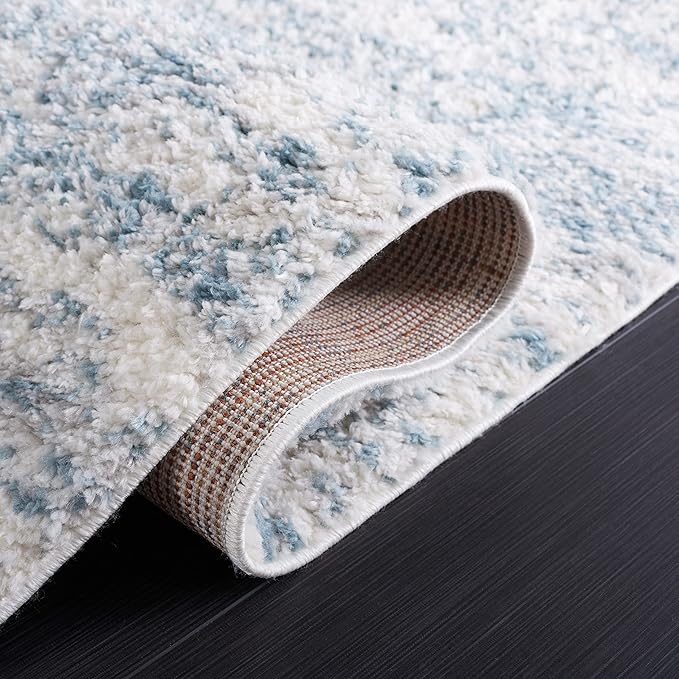 SAFAVIEH Berber Shag Collection Runner Rug - 2'3" x 8', Ivory & Light Aqua, Non-Shedding & Easy Care, 1.2-inch Thick Ideal for High Traffic Areas in Living Room, Bedroom (BER563J)