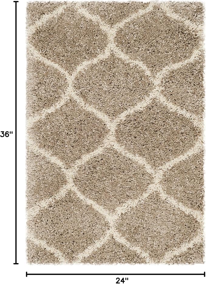 SAFAVIEH Hudson Shag Collection Accent Rug - 2' x 3', Beige & Ivory, Trellis Design, Non-Shedding & Easy Care, 2-inch Thick Ideal for High Traffic Areas in Entryway, Living Room, Bedroom (SGH280S)