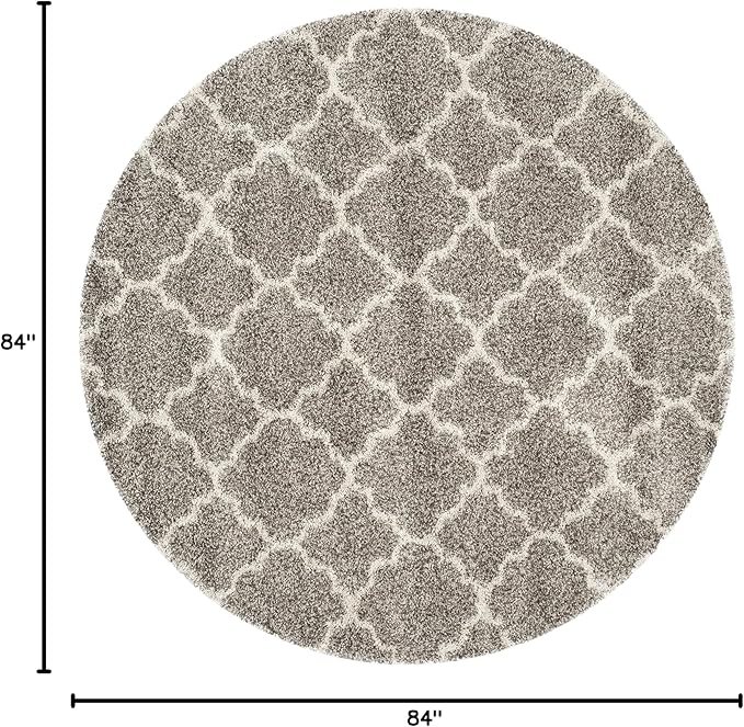 SAFAVIEH Hudson Shag Collection 7' Round Grey/Ivory SGH282B Moroccan Trellis Non-Shedding Living Room Bedroom Dining Room Entryway Plush 2-inch Thick Area Rug