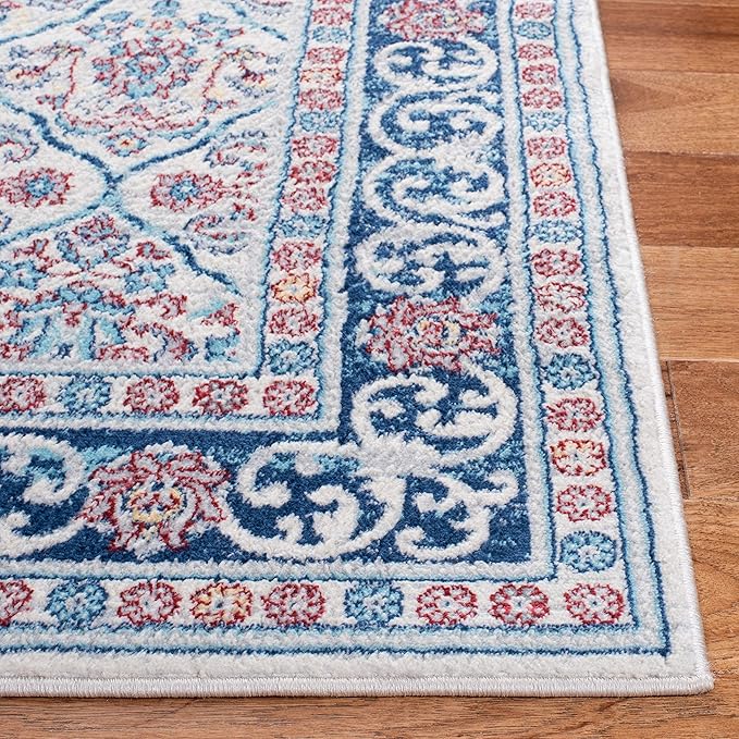 SAFAVIEH Brentwood Collection 8' x 10' Beige / Navy BNT870B Oriental Damask Trellis Non-Shedding Living Room Bedroom Dining Home Office Area Rug