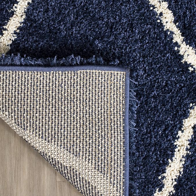 SAFAVIEH Hudson Shag Collection Runner Rug - 2'3" x 18', Navy & Ivory, Moroccan Trellis Design, Non-Shedding & Easy Care, 2-inch Thick Ideal for High Traffic Areas in Living Room, Bedroom (SGH280C)