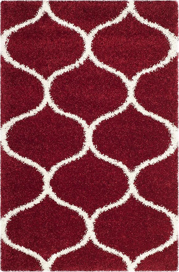 SAFAVIEH Hudson Shag Collection Accent Rug - 2'3" x 3'9", Red & Ivory, Trellis Design, Non-Shedding & Easy Care, 2-inch Thick Ideal for High Traffic Areas in Entryway, Living Room, Bedroom (SGH280R)