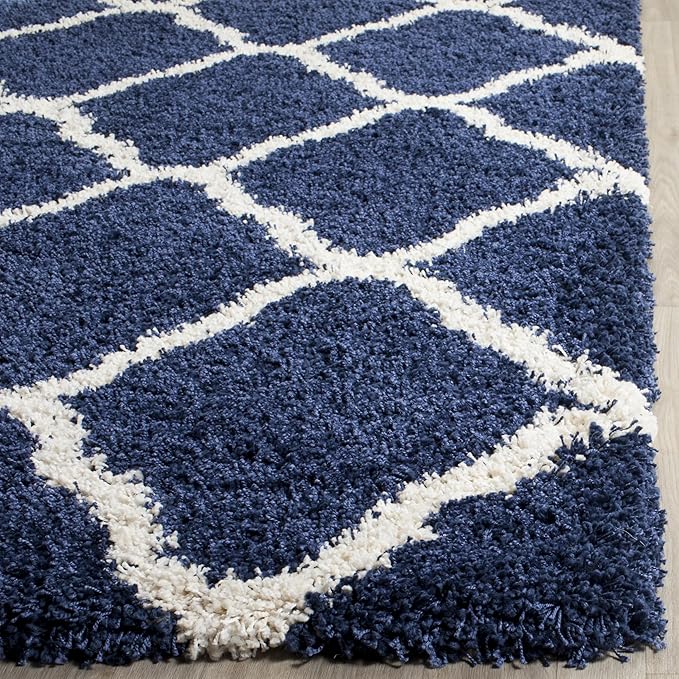 SAFAVIEH Hudson Shag Collection Runner Rug - 2'3" x 12', Navy & Ivory, Moroccan Trellis Design, Non-Shedding & Easy Care, 2-inch Thick Ideal for High Traffic Areas in Living Room, Bedroom (SGH283C)