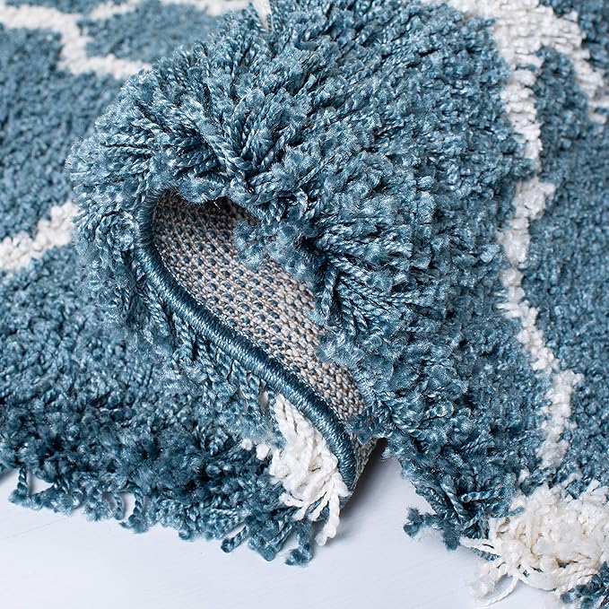SAFAVIEH Hudson Shag Collection Runner Rug - 2'3" x 10', Slate Blue & Ivory, Trellis Design, Non-Shedding & Easy Care, 2-inch Thick Ideal for High Traffic Areas in Living Room, Bedroom (SGH282L)