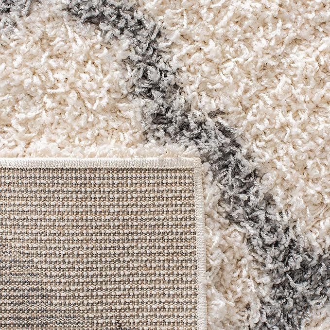 SAFAVIEH Dallas Shag Collection 2'3" x 6' Ivory/Grey SGDS257F Trellis Non-Shedding Living Room Bedroom Dining Room Entryway Plush 1.5-inch Thick Runner Rug
