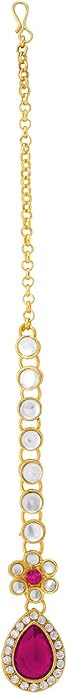 Aheli Traditional Gold Plated Kundan Beads Studded Choker Necklace Dangle Earrings & Maangtikka Set Ethnic Fashion Jewellery Gift for Women