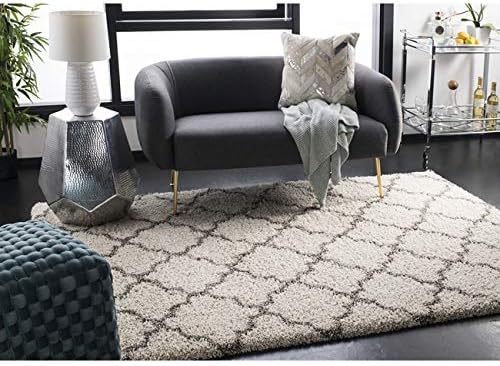SAFAVIEH Hudson Shag Collection Area Rug - 8' x 10', Ivory & Grey, Moroccan Trellis Design, Non-Shedding & Easy Care, 2-inch Thick Ideal for High Traffic Areas in Living Room, Bedroom (SGH282A)
