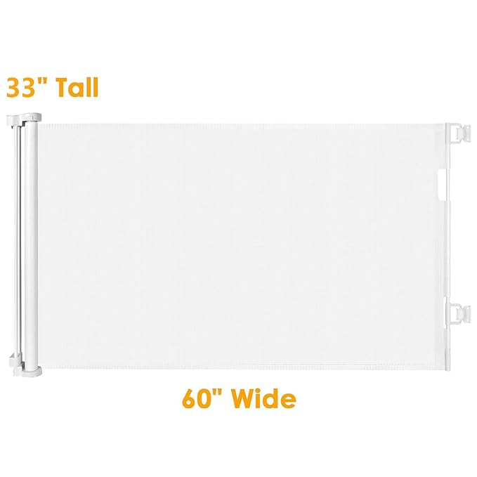 Retractable Baby Gates for Stairs 60” Wide Mesh Baby Gates for Doorways Retractable Dog Gate for Kid Child Gates for stairs Outdoor Baby Gate Toddler Gate for Stair Safety Doorway Baby Gate Deck Gates