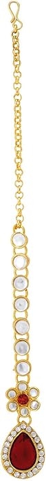 Aheli Traditional Gold Plated Kundan Beads Studded Choker Necklace Dangle Earrings & Maangtikka Set Ethnic Fashion Jewellery Gift for Women