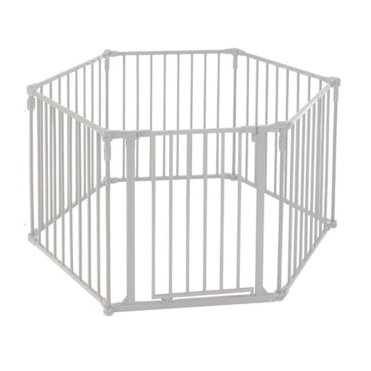 Toddleroo by North States 3 in 1 Metal Superyard 6 Panel Play Yard, Baby Gate, Playpen or Extra Wide Baby Fence, 151" Wide. Wall Mount Kit Included. 10 sq ft play yard (30" tall, Taupe)