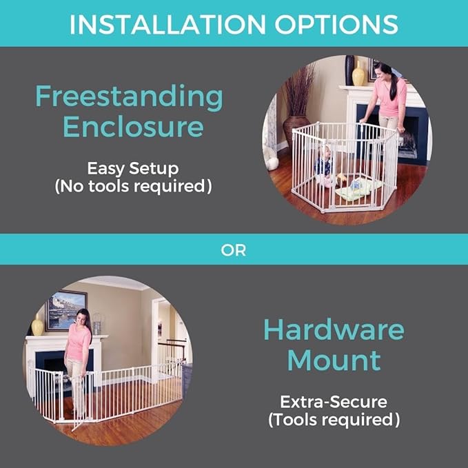 Toddleroo by North States 3 in 1 Metal Superyard 6 Panel Play Yard, Baby Gate, Playpen or Extra Wide Baby Fence, 151" Wide. Wall Mount Kit Included. 10 sq ft play yard (30" tall, Taupe)