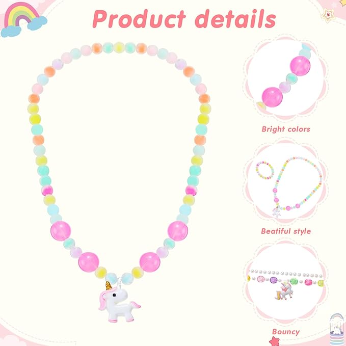Sumind 6 Sets Play Jewelry for Little Girls Princess Necklace Bracelet Set Includes Kid Beaded Necklace Bracelet for Toddler Christmas Birthday Party Favors Cosplay(Shell, Star, Mermaid, Heart)