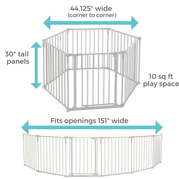 Toddleroo by North States 3 in 1 Metal Superyard 6 Panel Play Yard, Baby Gate, Playpen or Extra Wide Baby Fence, 151" Wide. Wall Mount Kit Included. 10 sq ft play yard (30" tall, Taupe)