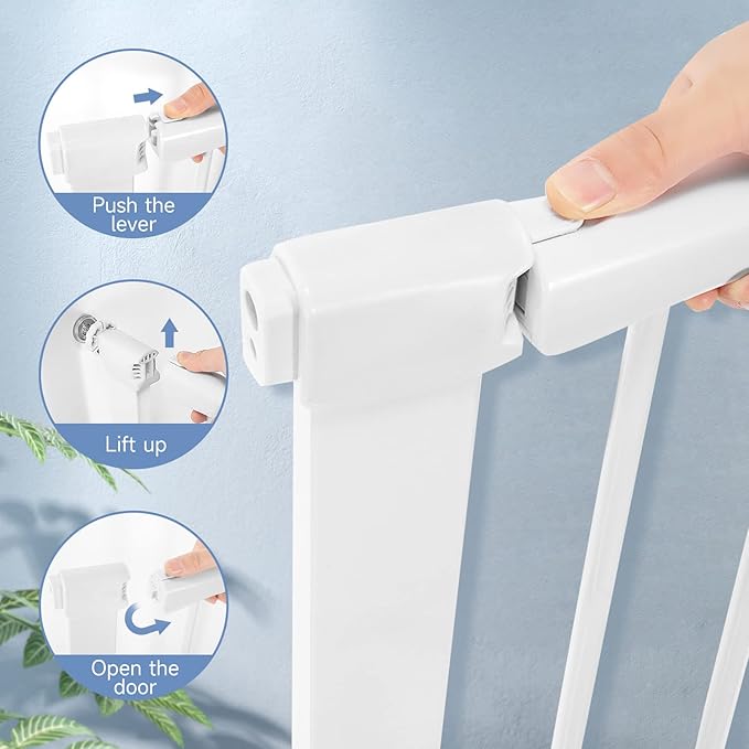 Dog Gate for The House Indoor, White Baby Gate for Hallways Doorways, Extra Tall Child Safety Gate Extends Up to Extra Wide, Retractable Baby Gates for Stairs, Easy Fit Pet Gate, Pressure Mount.