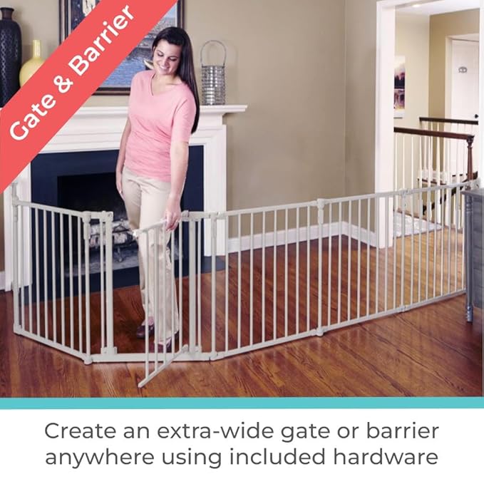 Toddleroo by North States 3 in 1 Metal Superyard 8 Panel Play Yard, Baby Gate, Playpen or Extra Wide Baby Fence, 199" Wide. Wall Mount Kit Included. 19 sq ft play yard (30" tall, Taupe)