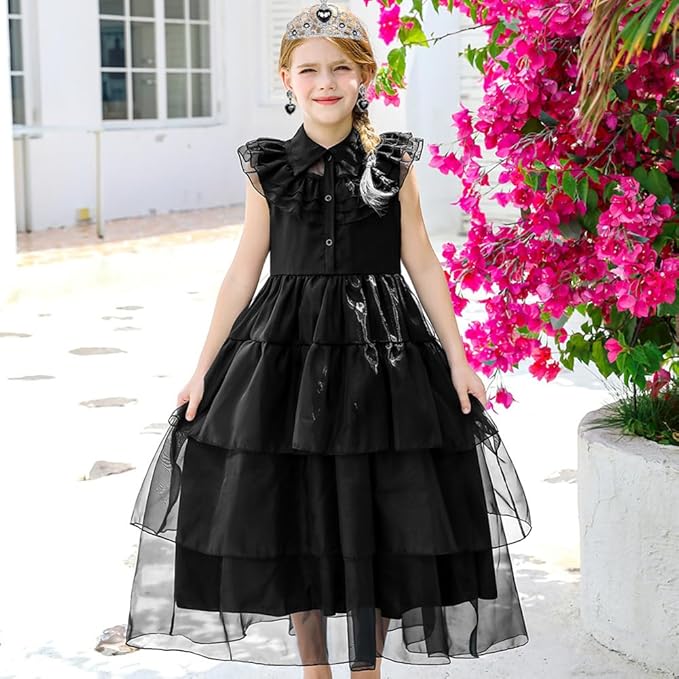 Girls Wednesday Costume Dress up Accessories for Girls Wednesday Gloves Tiara Crown Necklace Wand Earrings Bracelet Ring Kids Halloween Cosplay Accessories Christmas Gifts Set