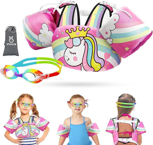 Vvinca Separable Toddler Swim Vest Fit 22-66 Lbs（1-6 Years）|2025 Newest 3 in 1 Pool Float & Arm Bands Boys and Girls, Adjustable Sturdy Safety for Infant 1 2 3 4 5 6 Year
