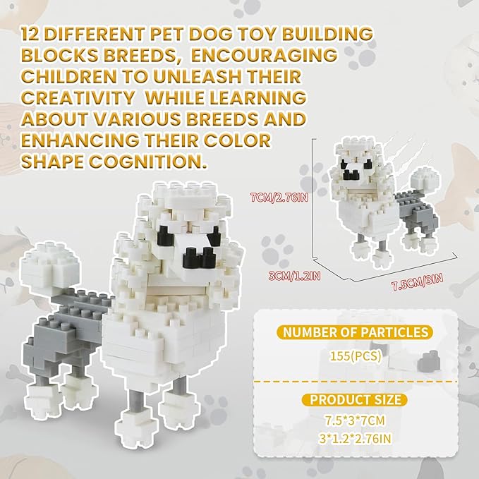 BOROLA Pet Dog Building Blocks Set Educational Toy Realistic Fun Animal Assembly Kit Toys Games(Poodle Blocks)