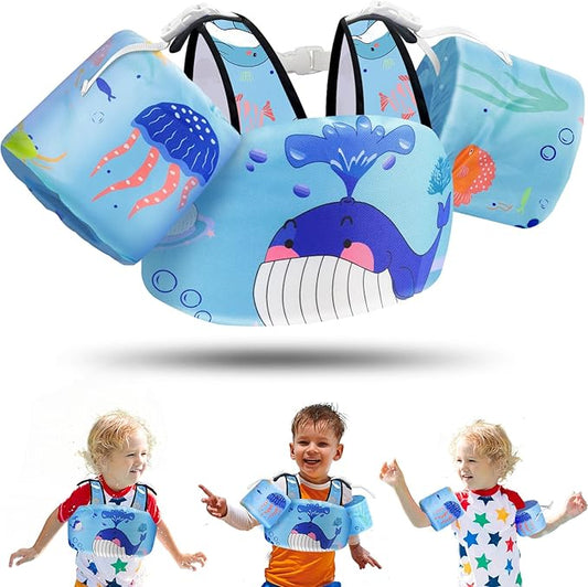 Vvinca Separable Toddler Swim Vest Fit 22-66 Lbs（1-6 Years）|2025 Newest 3 in 1 Pool Float & Arm Bands Boys and Girls, Adjustable Sturdy Safety for Infant 1 2 3 4 5 6 Year