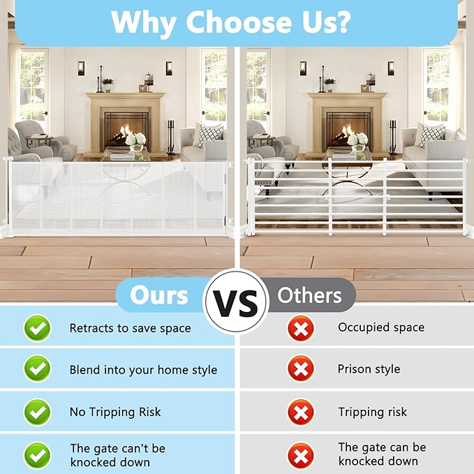 Reinforced 120 Inch Extra Wide Retractable Baby Gates For Doorways Extra Long Baby Gates for Large Openings Outdoor 10 Ft Retractable Child Gates for Doorways Indoor Retractable Dog Gate for The House