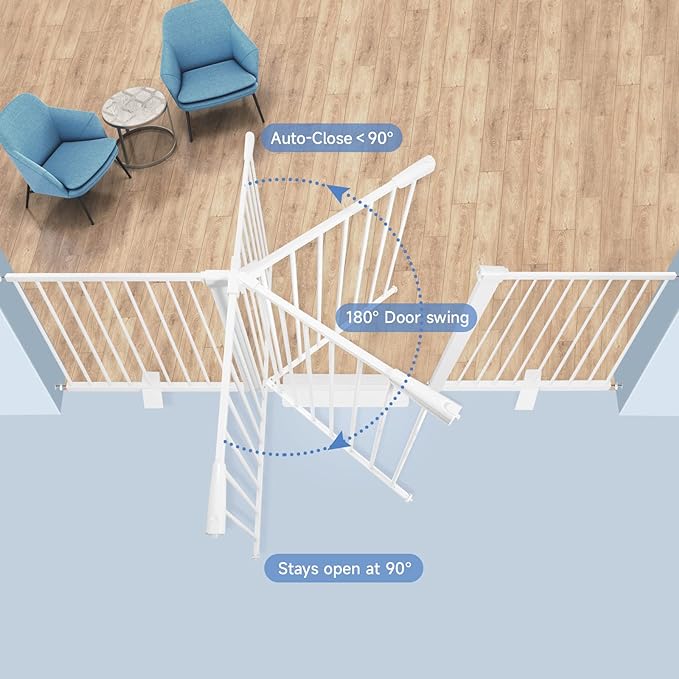 Dog Gate for The House Indoor, White Baby Gate for Hallways Doorways, Extra Tall Child Safety Gate Extends Up to Extra Wide, Retractable Baby Gates for Stairs, Easy Fit Pet Gate, Pressure Mount.