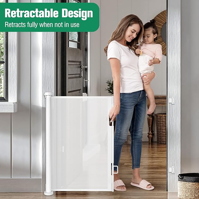Mom's Choice Awards Winner - 110 Inch Extra Wide Baby Gate for Large Openings Retractable Baby Gates Indoor Outdoor Extra Long Baby Gate for Doorway Stair Gates for Kids or Pets Extra Large Dog Gate