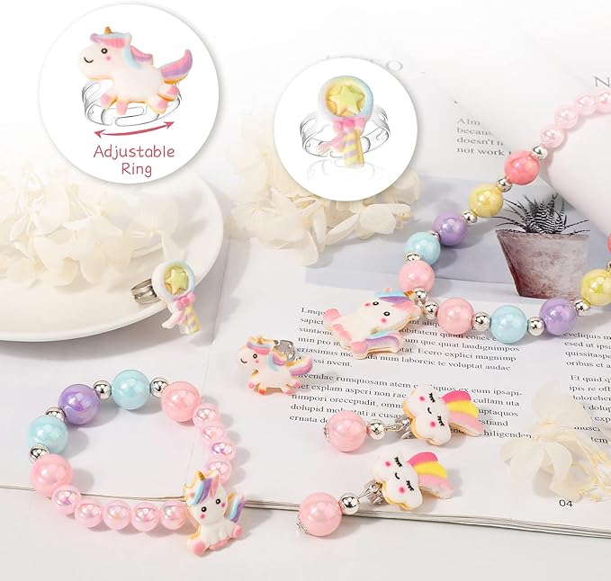 Unicorn Purse with Jewelry Set Little Girls, Unicorn Necklace Rings Bracelet Earrings Handbag Accessories, Princess Dress Up Jewelry Set Party Favors Gift