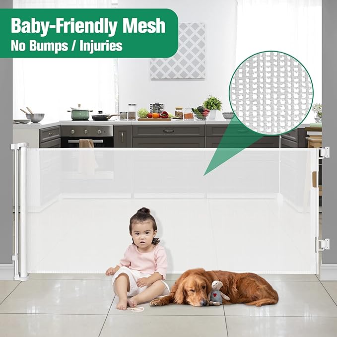 Mom's Choice Awards Winner - 110 Inch Extra Wide Baby Gate for Large Openings Retractable Baby Gates Indoor Outdoor Extra Long Baby Gate for Doorway Stair Gates for Kids or Pets Extra Large Dog Gate