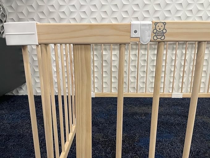 Neutral Wood playpen for Babies and Toddlers,Dog or Puppy gate,Indoor & Outdoor Kids Activity Center,Infant Safety Gate Play Yard.Large 4' x 6' Baby gate 180cm x 120cm.NO Tools Needed.