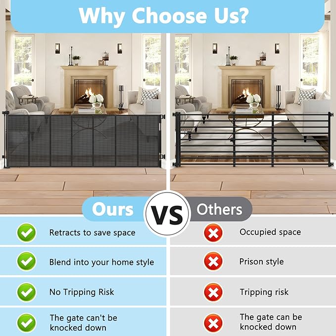 Reinforced Bottom 120 Inch Retractable Baby Gates Extra Wide Baby Gates for Large Openings 10 Ft Retractable Dog Gates for Doorways Extra Wide Outdoor Retractable Gates for Dogs Extra Long Pet Gate