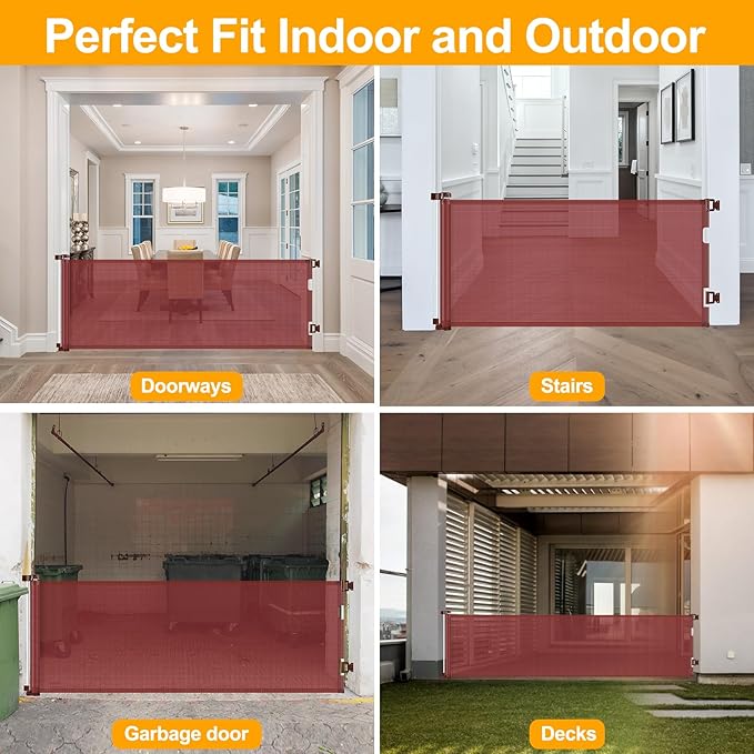 Retractable Baby Gate, Mesh Baby Gate or Mesh Dog Gate, 33" Tall, Extends up to 100" Wide,Child Safety Gate for Doorways, Stairs, Hallways, Indoor/Outdoor (Timber)