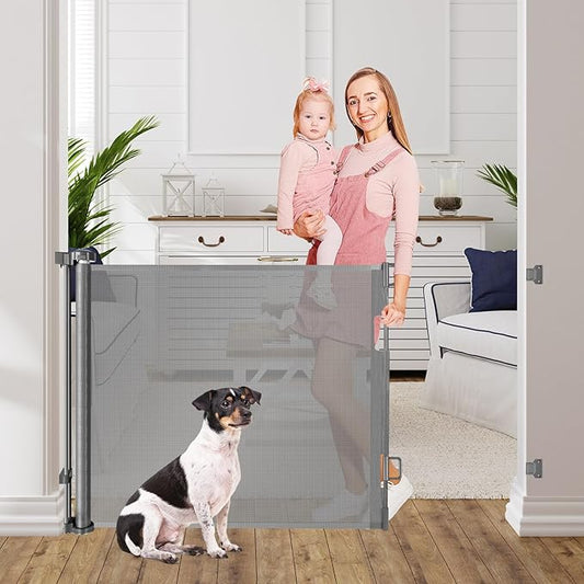 Retractable Baby Gate for Doorway 60” Wide Retractable Pet Gate for Stair Pet Gates for Doorways Puppy Gates for The House Mesh Pet Gate Baby Safety Gate Dog Gate Indoor Gate Stair Gates for Kids