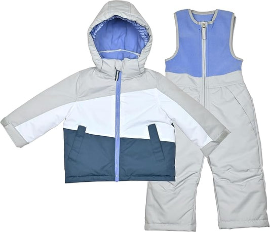 Arctic Quest 2-PC Toddler Snow Suit - Waterproof Girls Snow Pants & Ski Puffer Jacket, Girls Snowsuit Thermal Winter Coat & Bib Overall, Silver Cloud1/3T