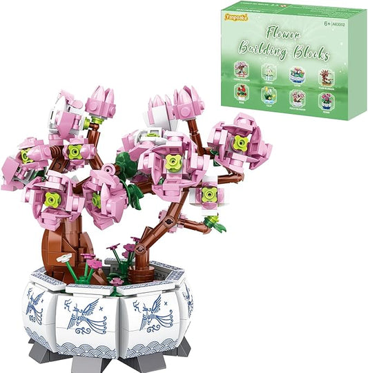 Peach Blossom Building Block Kit, Special Plant Home Decor Flower Bouquet Building Kit, Chinese Flower 471PCS Relaxing Building Project for Adults, Compatible Flowers Set 63007