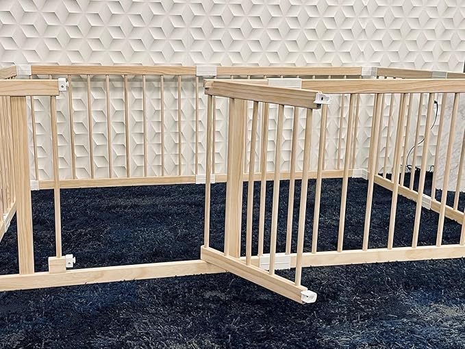Neutral Wood playpen for Babies and Toddlers,Dog or Puppy gate,Indoor & Outdoor Kids Activity Center,Infant Safety Gate Play Yard.Large 4' x 6' Baby gate 180cm x 120cm.NO Tools Needed.