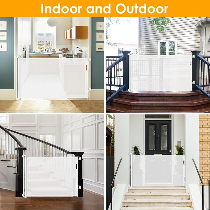 Retractable Baby Gates for Stairs 60” Wide Mesh Baby Gates for Doorways Retractable Dog Gate for Kid Child Gates for stairs Outdoor Baby Gate Toddler Gate for Stair Safety Doorway Baby Gate Deck Gates