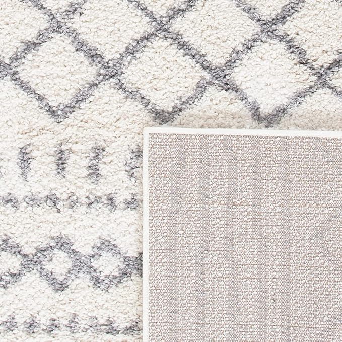 SAFAVIEH Arizona Shag Collection Runner Rug - 2'3" x 10', Ivory & Grey, Moroccan Design, Non-Shedding & Easy Care, 1.6-inch Thick Ideal for High Traffic Areas in Living Room, Bedroom (ASG741F)