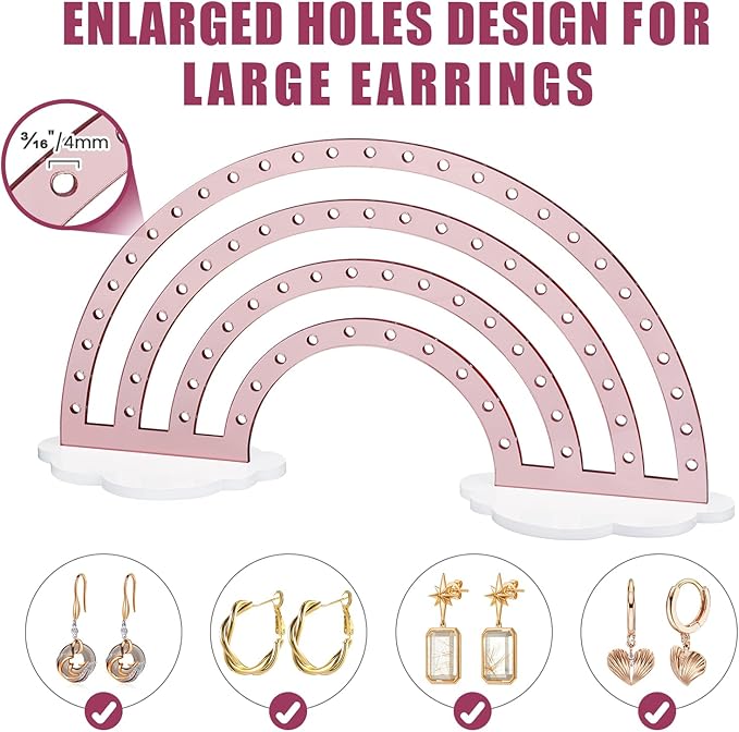 NiHome Mirror Finish Rose Gold Acrylic Earring Holder 74-Hole Rack for 37 Pairs - Versatile Storage Easy Assembly Cloud Shape Base Stylish Jewelry Organizer for Home Decor, Jewelry Display (2PCS)