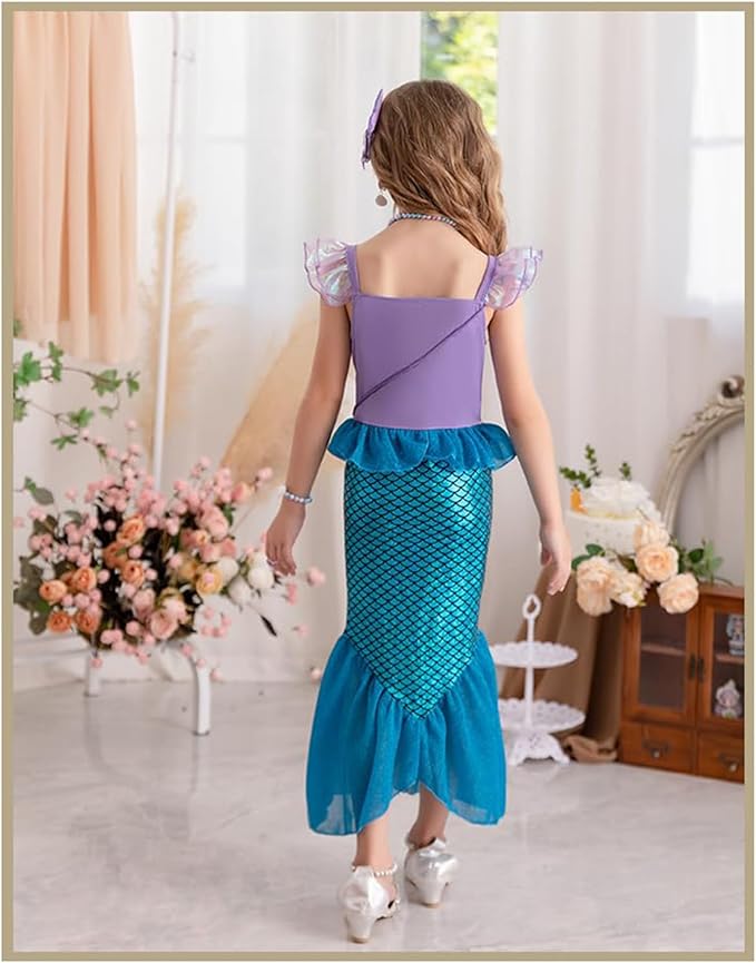 Little Girls Princess Mermaid Costume for Girls Dress Up with Accessory for Christmas Birthday Party Supplies