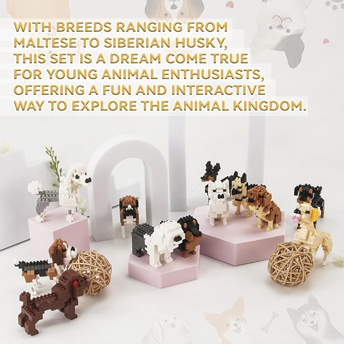 BOROLA Pet Dog Building Blocks Set Educational Toy Realistic Fun Animal Assembly Kit Toys Games(Poodle Blocks)