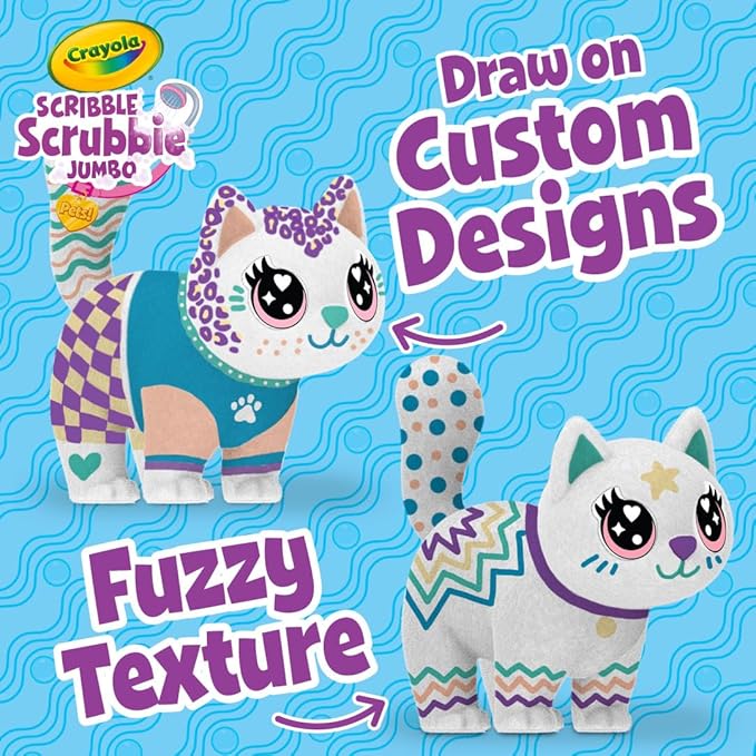 Crayola Scribble Scrubbie Jumbo, Large Posable Animal Toy, 6 Inches, Toy Cat for Girls & Boys, Animal Grooming Toy, Gift