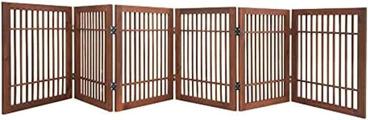 Pet Dog Gate Strong and Durable Freestanding Folding Acacia Hardwood Portable Wooden Fence Indoors or Outdoors by Urnporium (Brown Pet Gate, 6 Panel 24" Tall)