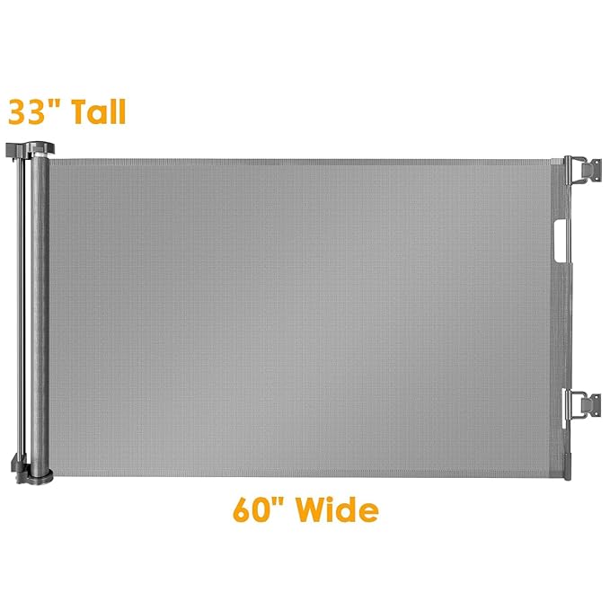 Retractable Baby Gate for Doorway 60” Wide Retractable Pet Gate for Stair Pet Gates for Doorways Puppy Gates for The House Mesh Pet Gate Baby Safety Gate Dog Gate Indoor Gate Stair Gates for Kids