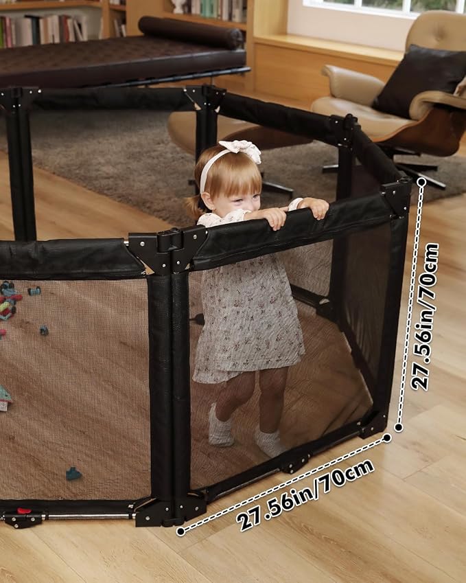 Dearlomum Extra Wide Baby Gate Playpen with Heat-Resistant Mesh,6 Panel Foldable Baby Fence,Indoor/Outdoor Safety Barrier,Dog Playpen & Fireplace Baby Gate