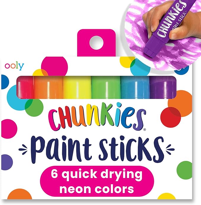 Ooly Chunkies 6 Neon Paint Sticks For Kids, Tempera Paint Sticks Neon Colors Set, No Mess Quick Drying Art Supplies for Toddlers and Kids