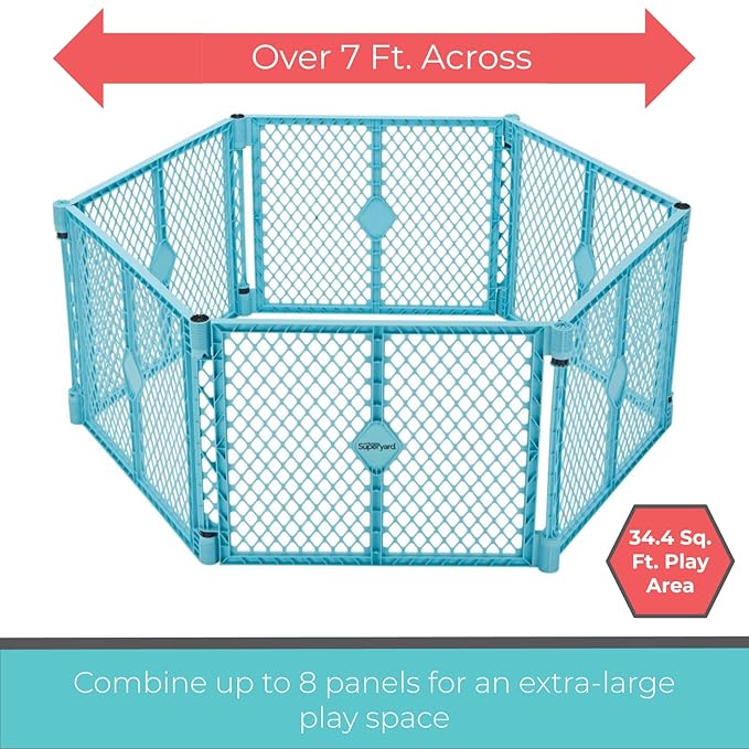 Toddleroo by North States Superyard Aqua 2 Panel Extension: Increases Play Space up to 34.4 sq. ft. (Adds 64", Aqua)