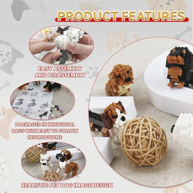 BOROLA Pet Dog Building Blocks Set Educational Toy Realistic Fun Animal Assembly Kit Toys Games(Poodle Blocks)