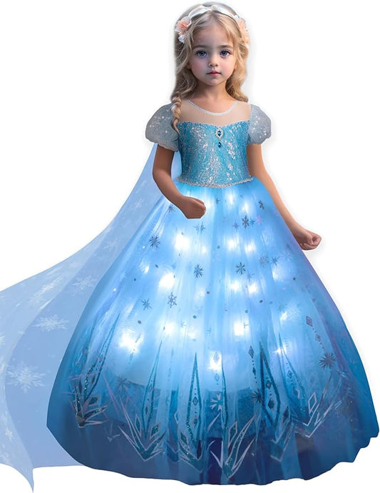 Princess Dresses for Girls Toddler Princess Costume Dress Up Clothes for Girls Halloween Costume with Cape for Christmas, Birthday, Party, LED Light No Assembly Needed, 130