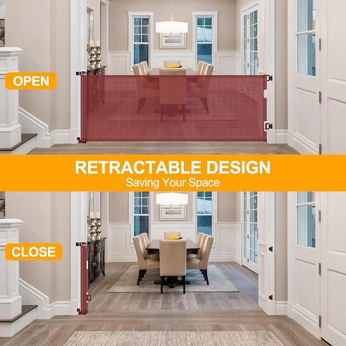 Retractable Baby Gate, Mesh Baby Gate or Mesh Dog Gate, 33" Tall, Extends up to 100" Wide,Child Safety Gate for Doorways, Stairs, Hallways, Indoor/Outdoor (Timber)