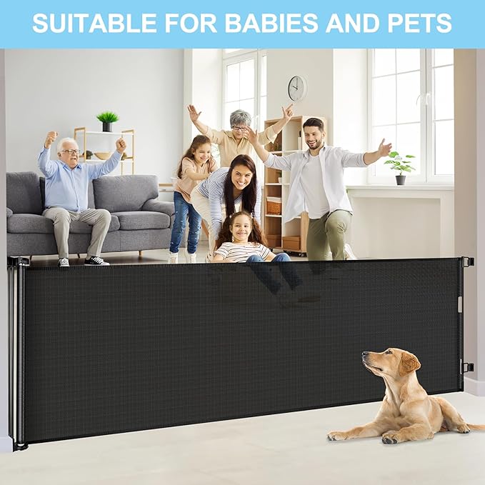 Mom's Choice Awards Winner - 120 Inch Extra Wide Baby Gate for Large Opening Retractable Baby Gates for Doorway Extra Long Dog Gate for the House Outdoor Large Pet Gates for Dog Indoor Mesh Child Gate